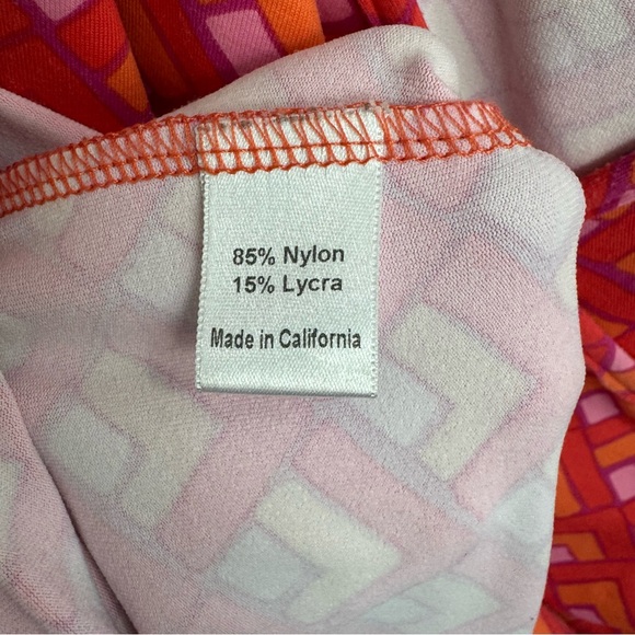 Lesley Evers Purple & Orange Retro Geo Print Surplice Neck Dress Size Large - Picture 6 of 6
